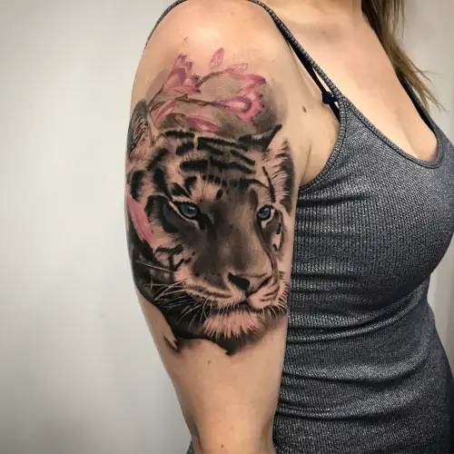tiger and flowers tattoo